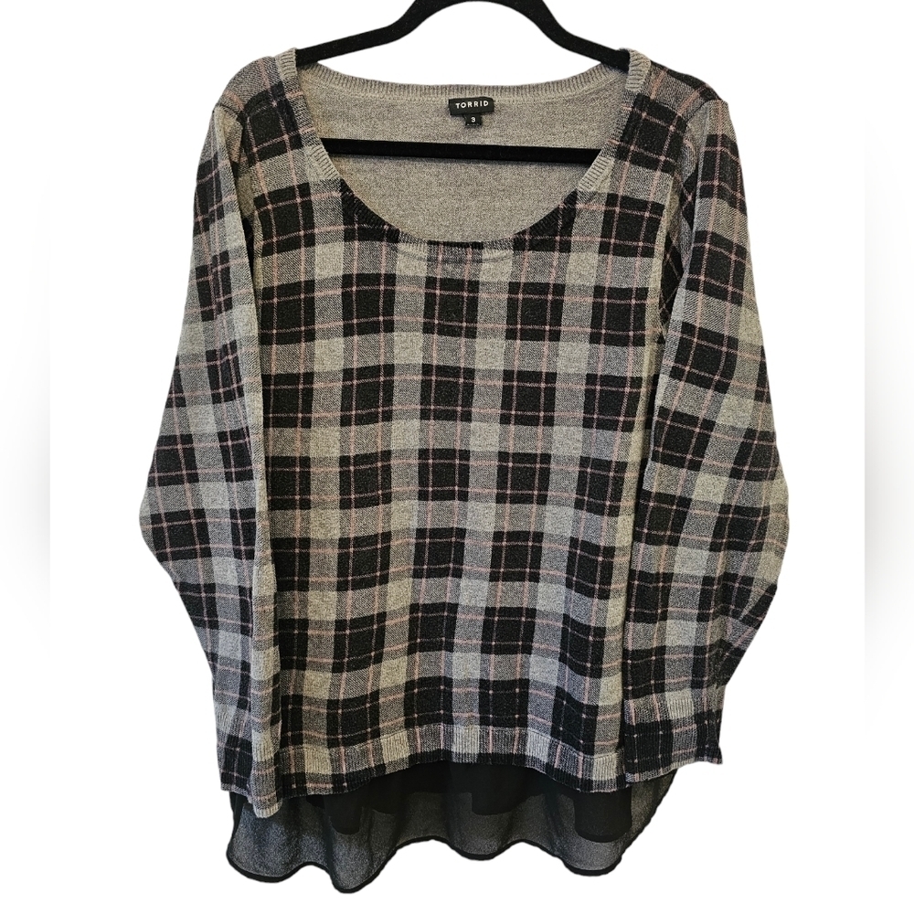 Torrid Size 3 100% Cotton Plaid Pullover Sweater